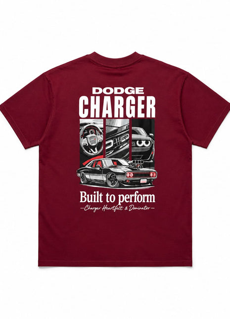 Dodge Charger graphic printed oversized t-shirt - Maroon