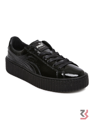 Puma Women Black Fenty Creeper Wrinkled Patent Leather Sneakers