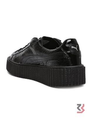 Puma Women Black Fenty Creeper Wrinkled Patent Leather Sneakers