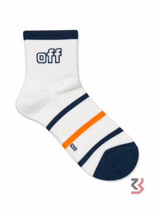 Off White Crew Socks - White/Blue & Orange stripe
