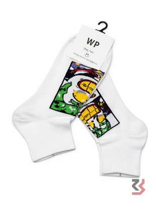 Retro Art Crew Socks - White/Green/Yellow (single pair)