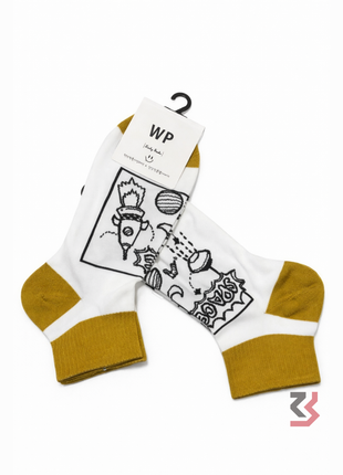 Retro Art Crew Socks - White/Mustard Brown (single pair)