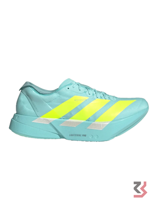 Adidas Adizero Adios Pro 4 running shoe in the Flash Aqua / Lucid Lemon