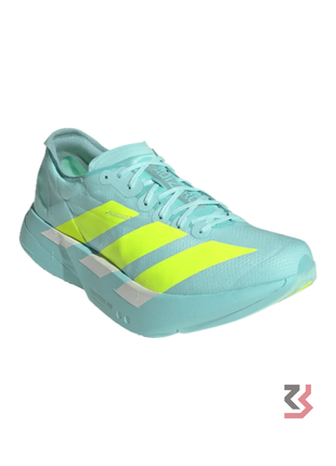 Adidas Adizero Adios Pro 4 running shoe in the Flash Aqua / Lucid Lemon