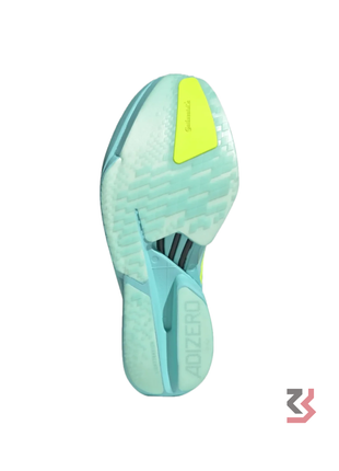 Adidas Adizero Adios Pro 4 running shoe in the Flash Aqua / Lucid Lemon
