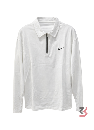 NIKE PLAIN POLO COLLAR FULL SLEEVE TSHIRT - WHITE
