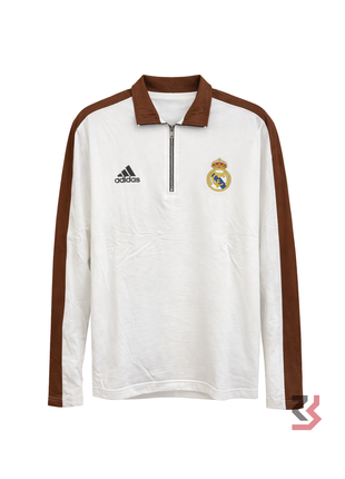 ADIDAS REAL MADRID POLO COLLAR FULL SLEEVE TSHIRT - WHITE/BROWN