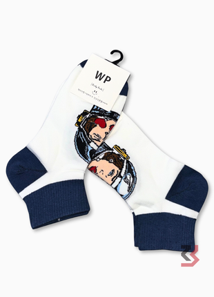 Retro Art Crew Socks - White/Blue (single pair)