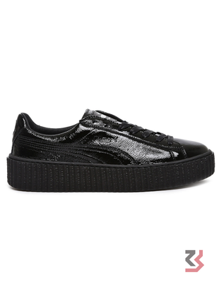 Puma Women Black Fenty Creeper Wrinkled Patent Leather Sneakers
