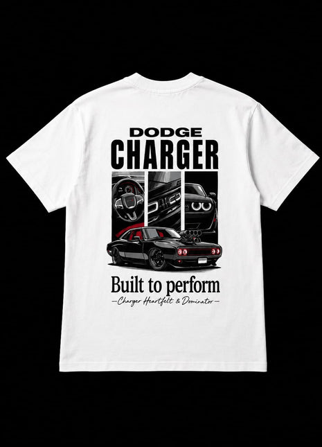 Dodge Charger graphic printed oversized t-shirt - White
